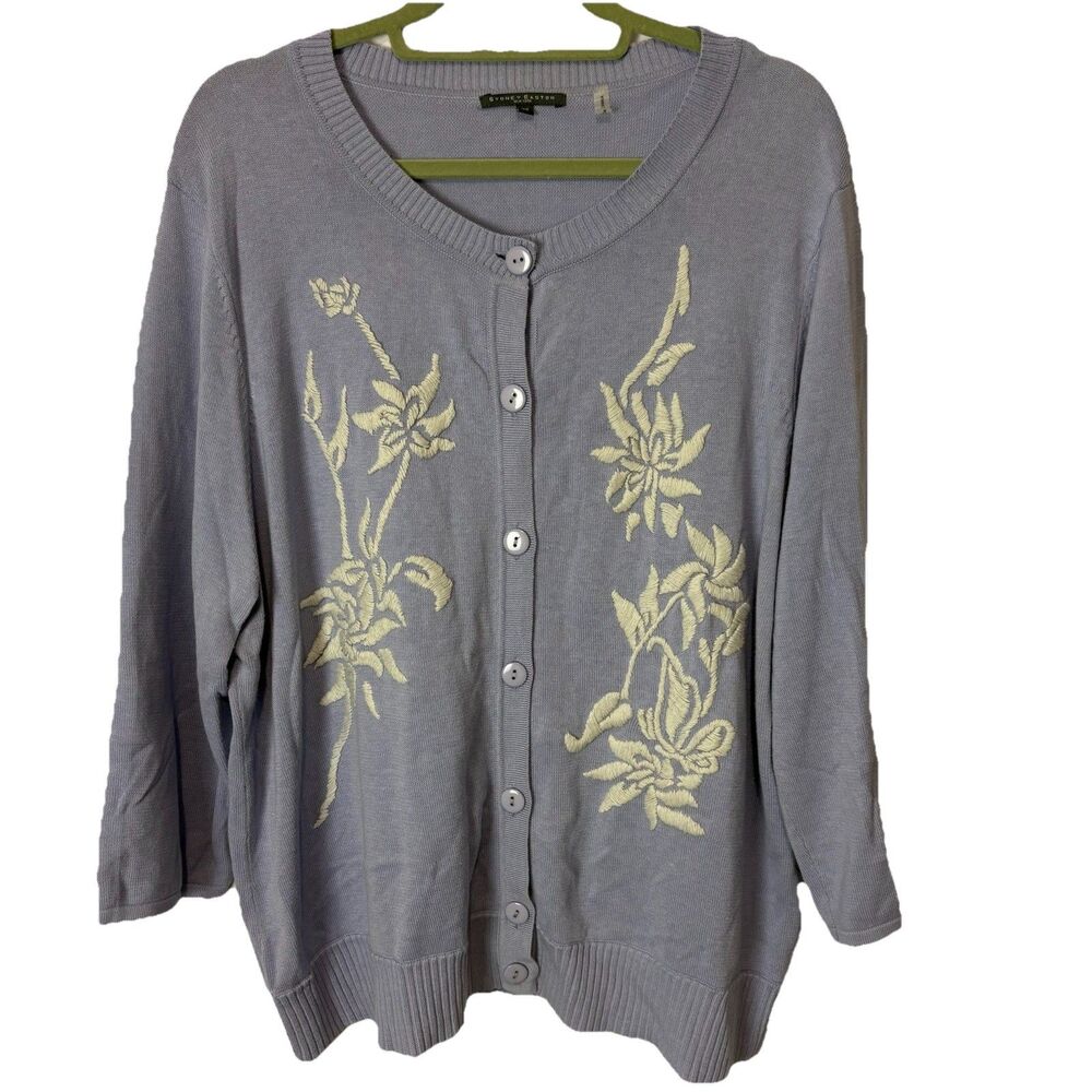 Sydney Easton Women’s Floral Embroidered Cardigan Sweater 3X Periwinkle Purple